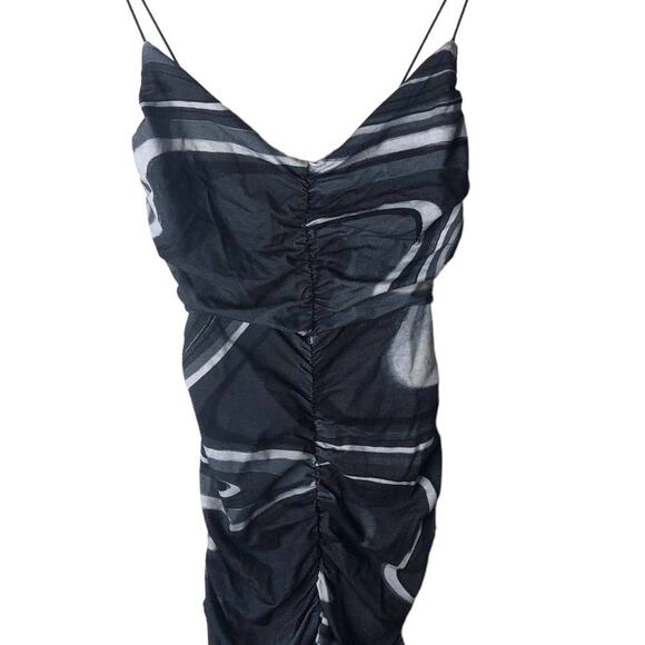 Asos Design cami strappy midi dress ruched details Black & Gray Marble Size 0 - Picture 4 of 12